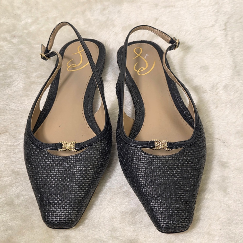 Sam Edelman Cleo Slingback Flats Black Woven Logo Detail Womans 7M